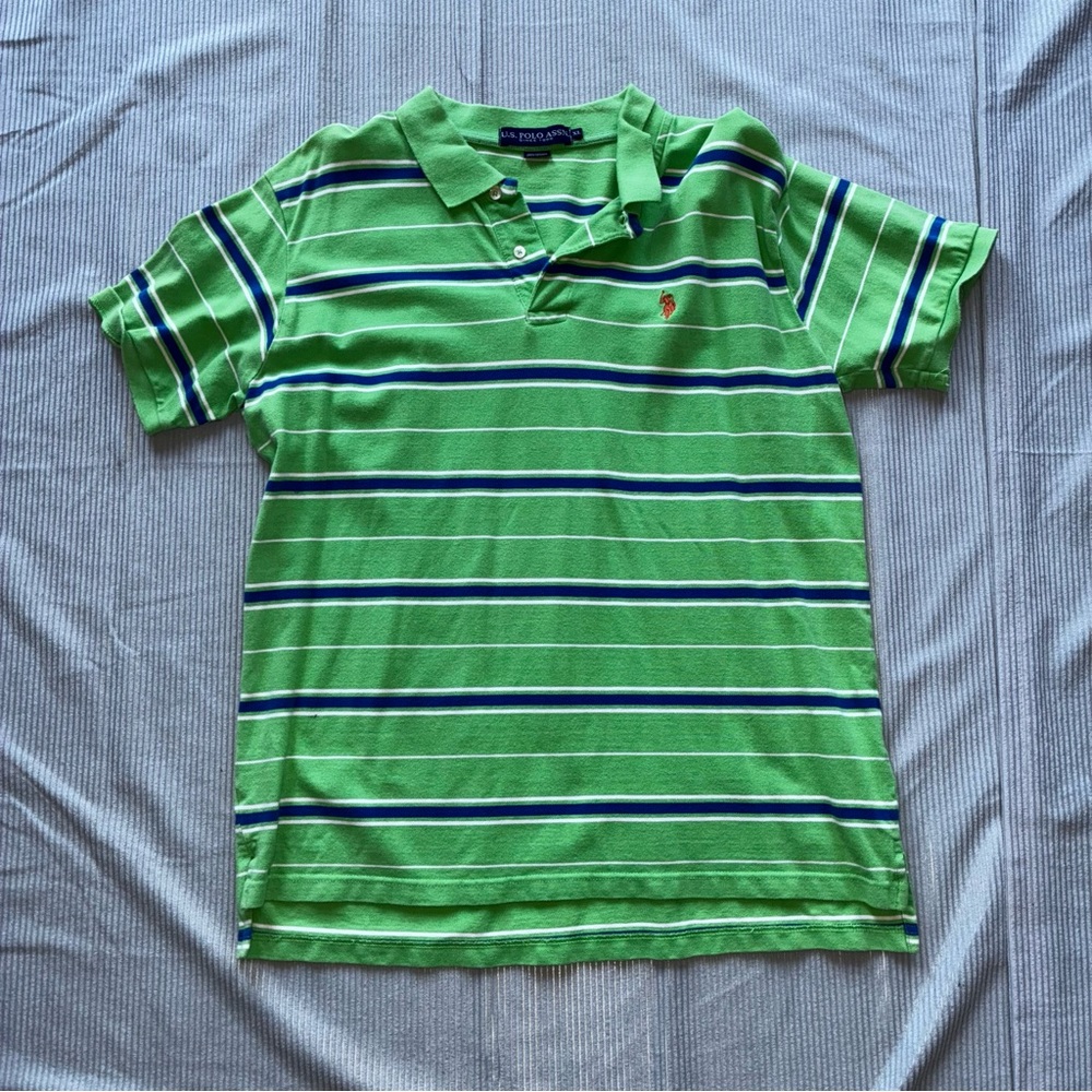 U.S. Polo Assn. Green Striped XL 100% Cotton Polo Shirt